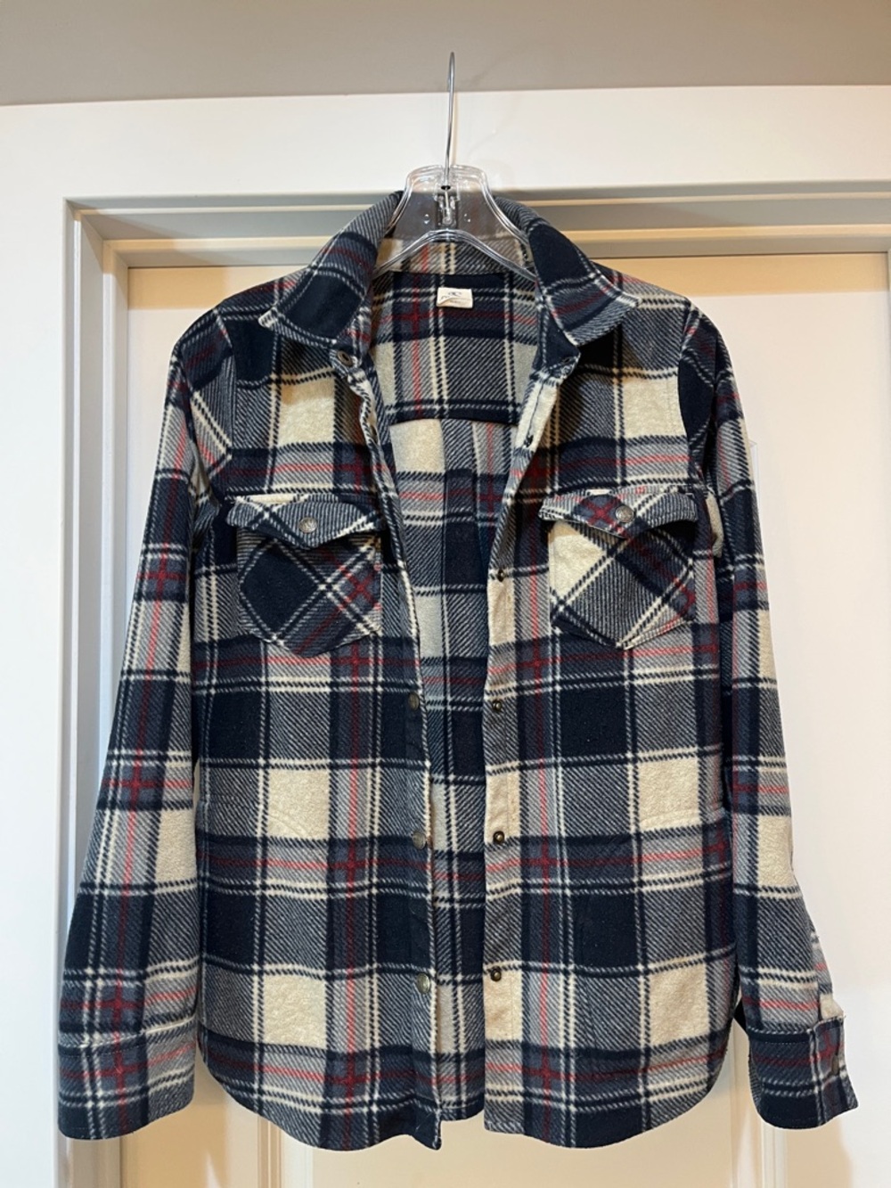 Plaid Teddy Jacket - Navy & Cream Cozy Shacket